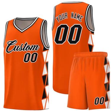 Imagem de Camiseta de basquete personalizada com shorts atléticos, roupa de treino esportiva leve personalizada para homens/jovens, Laranja/preto-branco 10, One Size