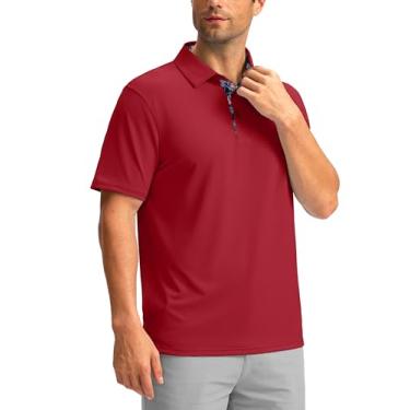 Imagem de Obla Camisa masculina de golfe de manga curta com absorção de umidade sólida desempenho dry fit gola polo para homens tênis trabalho, Vermelho, 4G