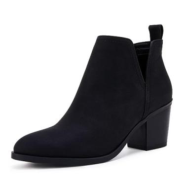 Imagem de Coutgo Botas femininas recortadas no tornozelo, salto grosso, bico amêndoa, sem cadarço, botas ocidentais, Preto, 11