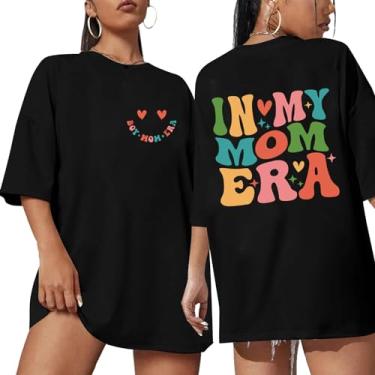 Imagem de YLISA Mamãe camisetas femininas grandes Mom Life camiseta engraçada Mommy Mom Bruh Graphic Tee Casual Mother's Day Tops, Preto 1, M