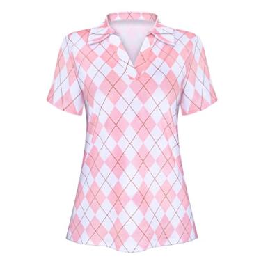 Imagem de Cucuchy Camisa polo feminina com gola V e absorção de umidade esportiva, B - xadrez rosa, GG