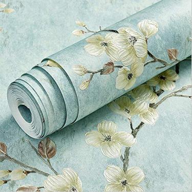 Imagem de Q QIHANG 4 cm L x 81 cm C 3D Flor Árvore Country Pastoral Retro Estilo Vintage Quarto Sala de estar TV Fundo Não Tecido Papel de Parede Não Colado (Azul Claro)