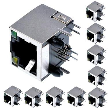 Imagem de Ganasome Conector modular de rede de ângulo de 90 graus RJ45 fêmea 8P8C blindado RJ45 para PCB - conectividade aprimorada com indicadores LED