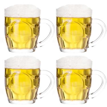 Imagem de TUSAPAM Conjunto de canecas de cerveja Dimple Stein, copos de cerveja de 290 ml com alça, canecas de cerveja de vidro, seguro para lava-louças e freezer, transparente e resistente, conjunto de 4