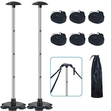 Imagem de Bastões de suporte para cobertura de barco, pacote com 2 unidades com base de borracha antiderrapante estável, sistema de suporte de capa de barco de aço inoxidável com 3 alças, mastros de cobertura de barco com extensão de 4 estágios de 40,6 a 150,9 cm - preto