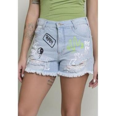 Imagem de Shorts Jeans Mom Dialogo Com Estampa Barra Desfia-Feminino
