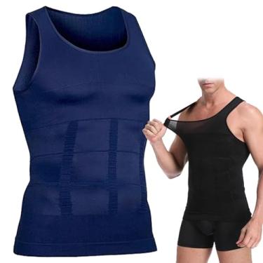 Imagem de POOULR Modelador corporal masculino, colete modelador corporal emagrecedor, camisa de compressão masculina, colete modelador corporal, 1 peça - azul, 3G
