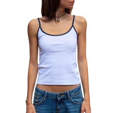Imagem de Lairauiy Camiseta feminina regata feminina de verão fofa, acabamento contrastante, alças finas, gola redonda, Branco, P