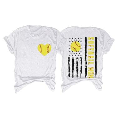 Imagem de PKDong Camisetas de beisebol femininas SoftBallMon com estampa de letras casuais de manga curta camisetas de verão modernas, Branco, P