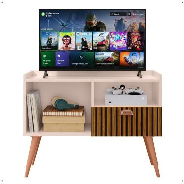 Imagem de Rack Tv 32 Polegadas Home Estante Sala Estar Recepção 1 Porta 2 Nichos Pés Palito Retrô Decoração Moderna - Lojas RPM