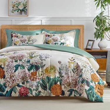 Imagem de Joyreap Jogo de cama king com edredom floral, 7 peças, 02 peças, todas as estações, 1 edredom, 2 fronhas, 1 lençol de cima, 1 lençol com elástico, 2 fronhas
