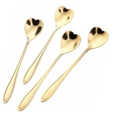 Imagem de Jogo De Colher Dourada Sobremesa Café Chá Coração Inox 4pçs