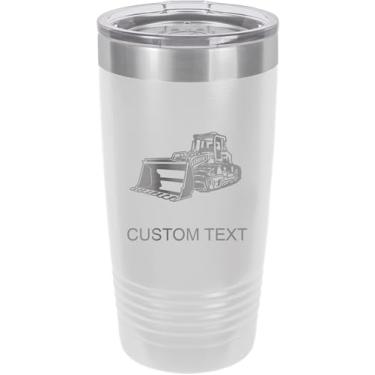 Imagem de Bulldozer Copo de aço inoxidável isolado a vácuo de 590 ml personalizado de parede dupla gravado a laser, caneca de café, personalizado, branco