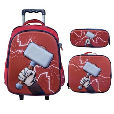 Imagem de Kit Mochila Rodinha Lancheira e Estojo Super Hammer YS42166 (Vermelho)