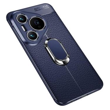 Imagem de LTLMYDAM Capa de couro para Huawei Pura 70 Ultra/70 Pro/70 Pro+/70, capa fina traseira com suporte de anel dobrável, suporte de sucção magnética para veículos, azul, 70 Ultra