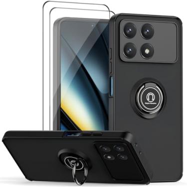 Imagem de QUIETIP Capa compatível com Xiaomi Poco F6 Pro 5G com protetor de tela, TPU + PC rígido à prova de choque, anel magnético para carro, capa de suporte, preta