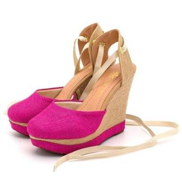 Imagem de Sandália Anabela Feminino com Bico Redondo Fechado e Tira Para Amarração-Feminino