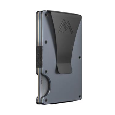 Imagem de Carteira minimalista Mountain Voyage para homens e mulheres com clipe para dinheiro ou alça para dinheiro - Carteira masculina de metal com bloqueio de RFID - Carteira fina resistente a arranhões -