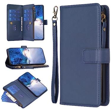 Imagem de Capa carteira 2 em 1 compatível com Google Pixel 7, bolsa magnética de couro premium com zíper flip capa de telefone com [slots de cartão] [alça de pulso] [bolso de dinheiro] capa (cor: azul)