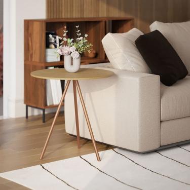 Imagem de Mesa Lateral Decorativa Gabriela Base Cobre Tampo Redondo Canela - Casa Prime