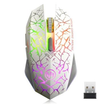 Imagem de TENMOS Mouse para jogos sem fio K6, mouse óptico de LED silencioso recarregável com receptor USB, 3 níveis de DPI ajustáveis e 6 botões, laptop/PC/notebook compatível com hibernação automática