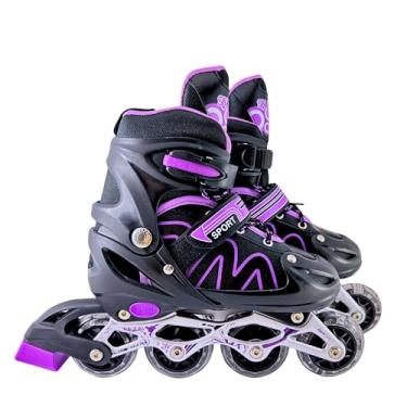 Imagem de Patins Roller Inline 4 Rodas Skates Ajustavél com Rodas Iluminadas Jovens e Adultos, Para iniciantes, Adequado para uso Interno e Externo (Roxo, M (33 ao 36))
