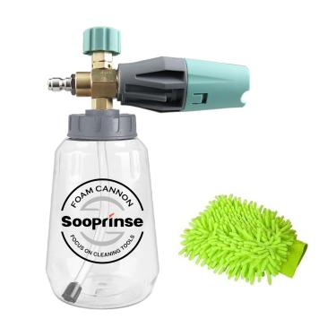 Imagem de Sooprinse Canhão de espuma, estrutura transparente de espuma de neve ajustável, Blaster profissional de espuma de carro com conector rápido de 1/4 polegada, 4.000 PSI, 1L