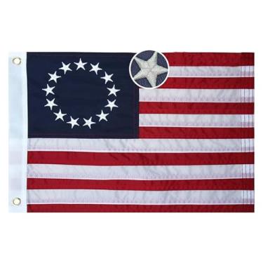 Imagem de Flagolden Bandeira Betsy Ross 30,5 x 45,7 cm feita nos EUA - bordado 13 estrelas bandeiras coloniais americanas com ilhós de latão, faixa para decoração externa 4 de julho - poliéster resistente