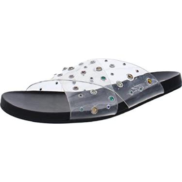 Imagem de Jessica Simpson Sandália feminina Tislie com bico aberto sem cadarço, Poliuretano transparente/arco-íris, 36