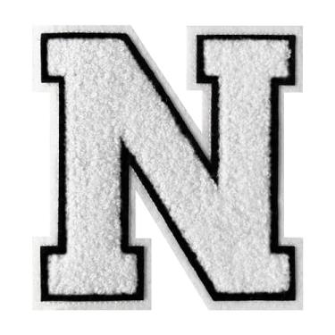 Imagem de Remendos de letras universitárias branco chenille remendo de 11,5 cm Letterman Jacket Patch grande ferro em letras para roupas (Branco-N)