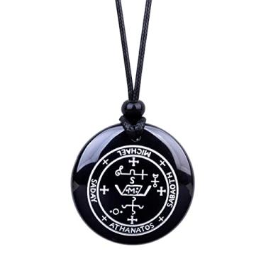 Imagem de Pingente do Arcanjo Miguel – Medalha Milagrosa – Colar de São Miguel para homens ou mulheres – Amuleto genuíno de proteção de ágata preta – Medalhão de sigilo do anjo da guarda – Joias de presentes espirituais, Medalhão de pedra preciosa de ágata preta genuína, Ágata preta semipreciosa