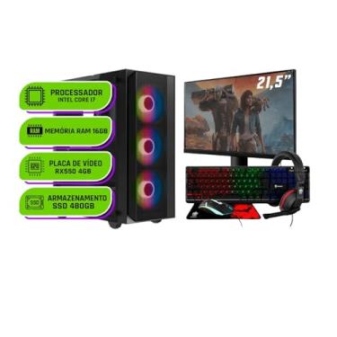Imagem de PC Gamer Completo Alligator Shop Intel i7 3770, Radeon RX 550 4GB, Memoria 16GB DDR3, SSD 480GB, Monitor 21,5 Polegadas