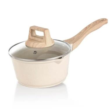 Imagem de Conjunto de frigideiras antiaderentes, panela de sopa de pedra para cozinha, panela de leite com cabo de madeira, conjunto de utensílios de cozinha para cozinha, panela de leite de 18 cm