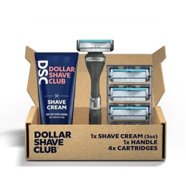 Imagem de Dollar Shave Club, Diamond Grip Club Razor Handle, cartuchos de barbear Club de 4 lâminas, creme de barbear com óleo de aloe e coco, cabo fácil de segurar, kit de barbear, pacote de