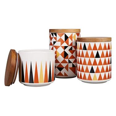 Imagem de Sunddo Conjuntos de vasilhas de cerâmica para balcão de cozinha com tampa de bambu para café, açúcar, chá, conjunto de 3