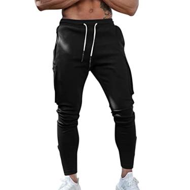 Imagem de Calça cargo masculina esportiva para jogging com bolsos cinto masculino cargo slim fit calça chino modelagem regular, Preto, 3G