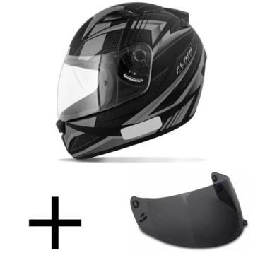 Imagem de Capacete Ebf New Spark Flash Preto e Prata Fosco Mais Viseira Fumê, 56