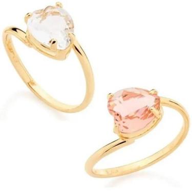 Imagem de Anel solitário banhado ouro 3x 24k 18k e 22k feminino coração com pedr
