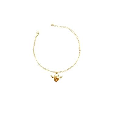 Imagem de Pulseira Feminina Coração Alado 23cm Semijoia Antialérgica Minimalista Banhada A Ouro + Caixinha De Presente