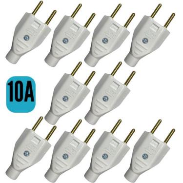 Imagem de Kit C/10 Unidades Plug Macho 2P 10A ou 20A - Radial, 10A 2P (Branco) -