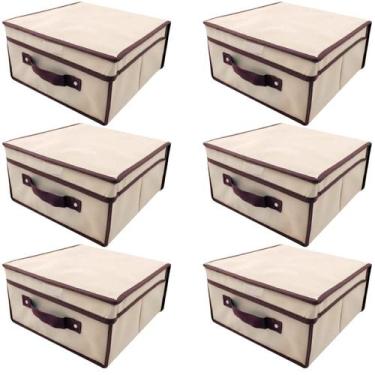 Imagem de Caixa organizadora rígida casita com tampa 28x30x15cm 6un, Bege