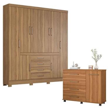 Imagem de Cômoda Flora E Guarda Roupa Casal New Realce Amêndola Touch Demóbile