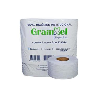 Imagem de Papel Higiênico 300m Folha Simples Grampel Com 8 Rolos