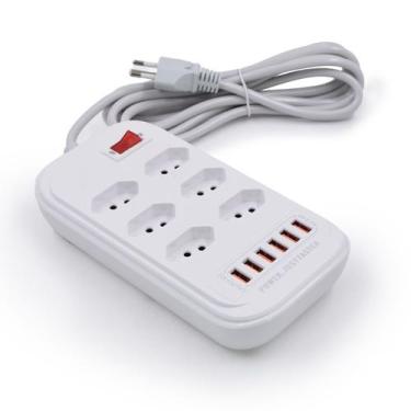 Imagem de Filtro De Linha Bivolt 6 Tomadas 5 Usb Energia Conexão Led Carregament