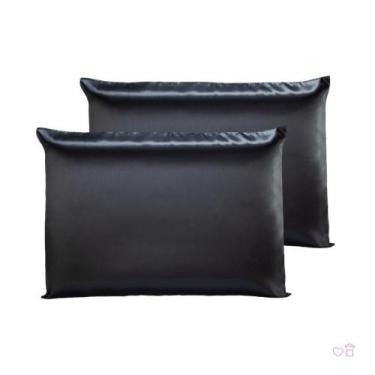 Imagem de Kit 02 Fronhas De Cetim Antifrizz 50X70 Cabelo Preto - Autoestima Home