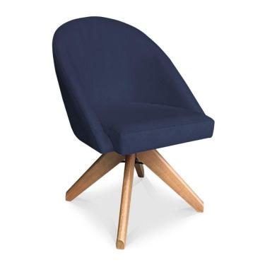 Imagem de Poltrona Cadeira Giratória Bela Suede Azul Marinho Base De Madeira - Pallazio