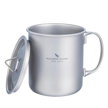 Imagem de iBasingo Caneca de titânio de 450 ml com tampa, chá, café, copo de água, vaso de acampamento ao ar livre, ultraleve, portátil, caminhada, mochila, kit de cozinha, piquenique, utensílios de mesa,