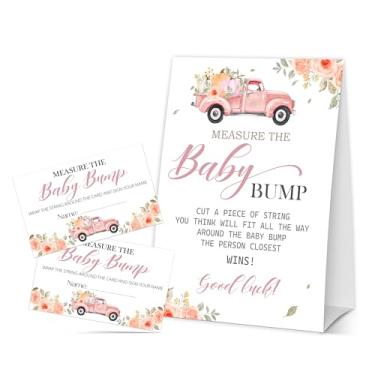 Imagem de seclate Jogos de chá de bebê de Ação de Graças, 1 placa de medida da barriga do bebê + 50 cartões de adivinhação, caminhão abóbora rosa revelação de gênero suprimentos de decoração de festa - B06