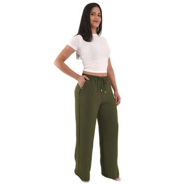 Imagem de Calça Pantalona Wid Leg Feminina Alfaiataria - Lori Modas, Verde musgo