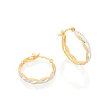 Imagem de Brincos rommanel banhado ouro 18k feminino argola ondulada ródio branc